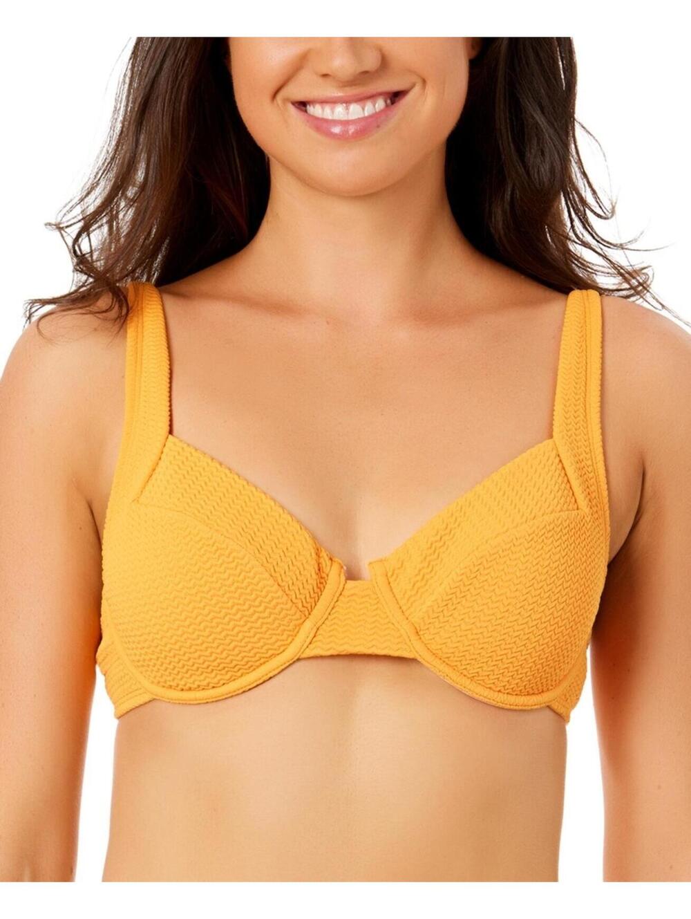 24$ Salt + Cove Juniors' Wavy-Scrunch Scoop-Neck Bralette Bikini Size L Orange